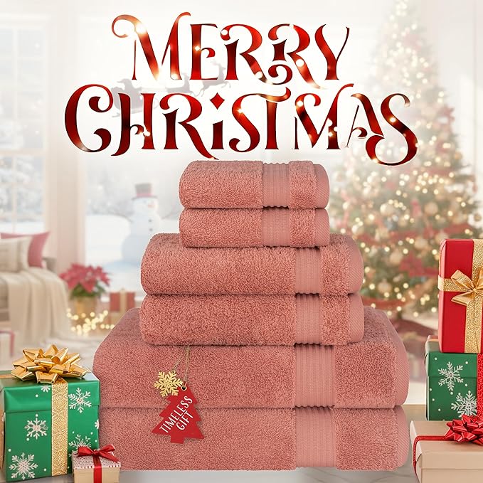 Cotton Paradise 6 Piece Towel Set, 100% Cotton Soft Absorbent Turkish Towels for Bathroom, 2 Bath Towels 2 Hand Towels 2 Washcloths, Coral Towel Set