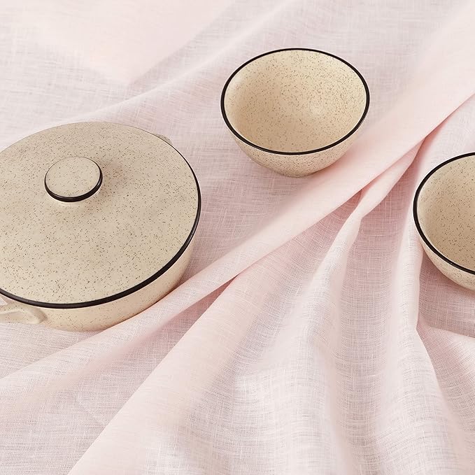 Solino Home Linen Tablecloth for Rectangle Tables 60 x 90 Inch - Classic Hemstitch 100% Pure Linen Pink Table Cloth - Machine Washable Cloth Tablecloth for Valentines