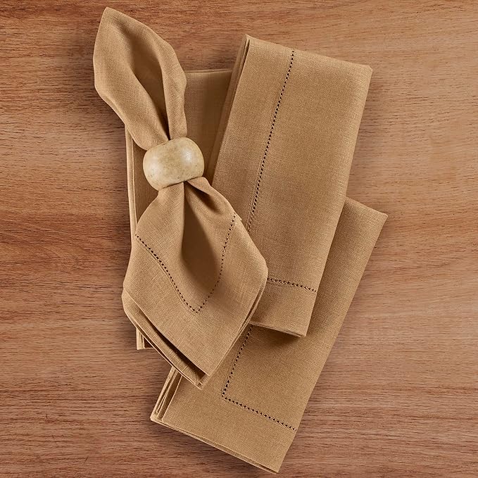 Solino Home Linen Cloth Napkins Set of 4-100% Pure Linen Tobacco Brown Dinner Napkins 20 x 20 Inch - Medium Weight Hemstitch, Handcrafted and Machine Washable