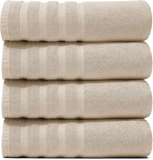 Hearth & Harbor Bath Towels for Bathroom - 100% Ring Spun Cotton Luxury Bathroom Towels - Soft & Highly Absorbent 4 Bath Towels, Cream