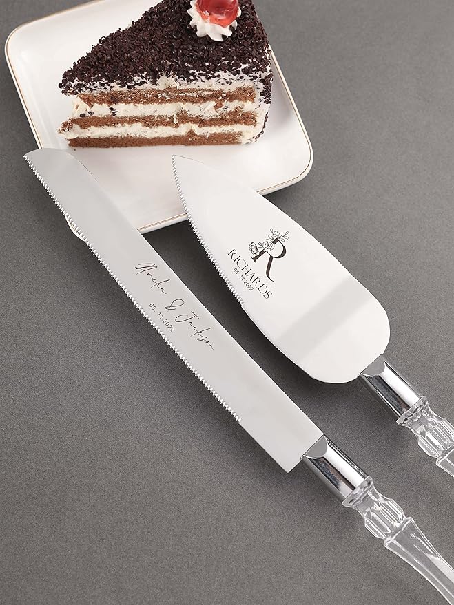 AW BRIDAL Personalized Cake Cutter Set for Wedding - Cake Knife 13.2 Inch, Cake Server 10.8 inch - Baby Shower Engagement Gifts for Couples//DK2201CPP96//