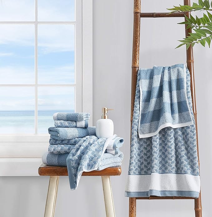 Nautica - Bath Towels, Highly Absorbent & Soft Bathroom Essentials, Oeko-Tex Certified (Zane Chevron Blue, 6-Piece)