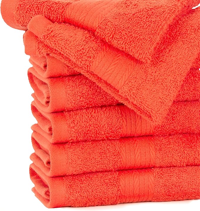 Ample Decor Wash Cloths Pack of 50 12 X 12 Inch 100% Cotton 600 GSM, Soft Absorbent, Machine Washable Face Towels, Reusable Fingertip Towels for Bathroom, Hotel, Gym, Spa - Orange