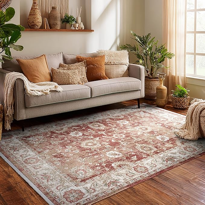 Well Woven Indira Elysium Vintage Panel Crimson 9x13 (9'3" x 12'6") Area Rug | Heritage-Inspired, Soft & Durable, Easy to Clean for Living Room, Bedroom, Dining Room
