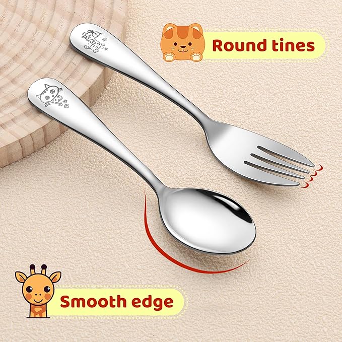 LIANYU Kids Silverware Set 12 PCS, Toddler Utensils Set Includes 6 Toddler Spoons and 6 Forks, Stainless Steel Silverware for Kids, Children Flatware Cutlery for Self-Feeding, Dishwasher Safe