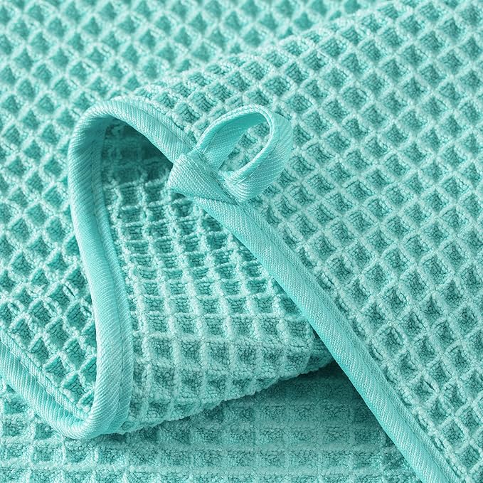 New Microfiber Waffle Bath Towels, 2 Pieces, Oversized, Soft, Absorbent, Fast Drying, Lint Free (Turquoise)