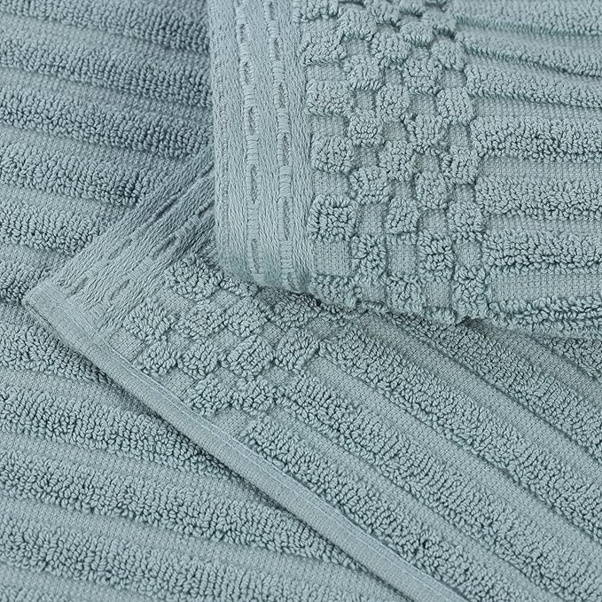 Superior Cotton Face Towel/Washcloth Set of 12, Daily Use for Bathroom, Guest Bath, Quick Dry Small Towels, Face, Hand, Gym, Spa, Hotel, Absorbent, Essentials, Ribbed, Soho Collection, Basil