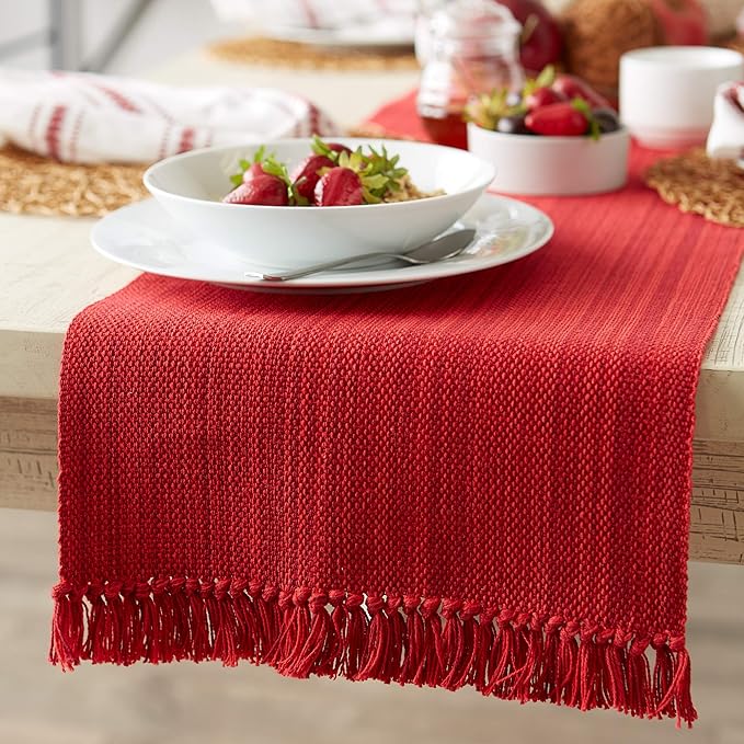 DII Variegated Tabletop Collection, Table Runner3x108, Tango Red