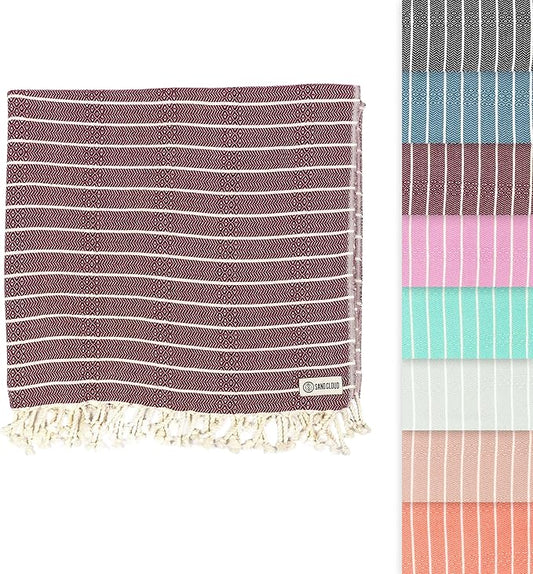 Sand Cloud Turkish Beach Towel - Sand Proof - 100% Certified Organic Turkish Towel - Quick Dry Towel for Beach, Picnic, Blanket or Bath - As Seen on Shark Tank - Gocek Burgundy
