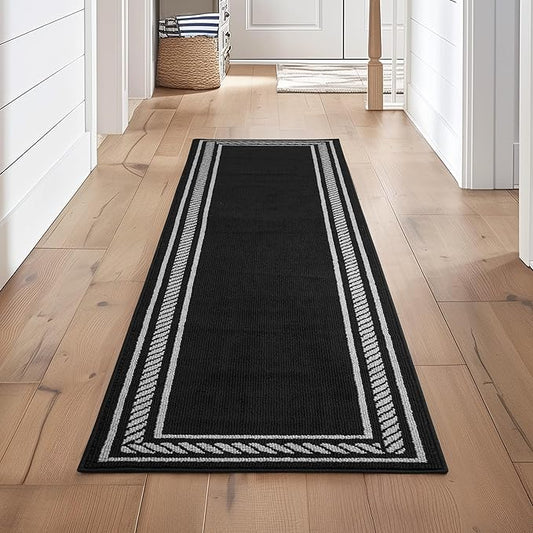 Nautica – Runner Rug | Indoor Runners for Hallways and Entry Rugs| Non-Slip and Non-Skid Entry and Kitchen Door Mat| Machine Washable Entryway Carpet Rugs | 2'2" x 8'| Rope Border Black