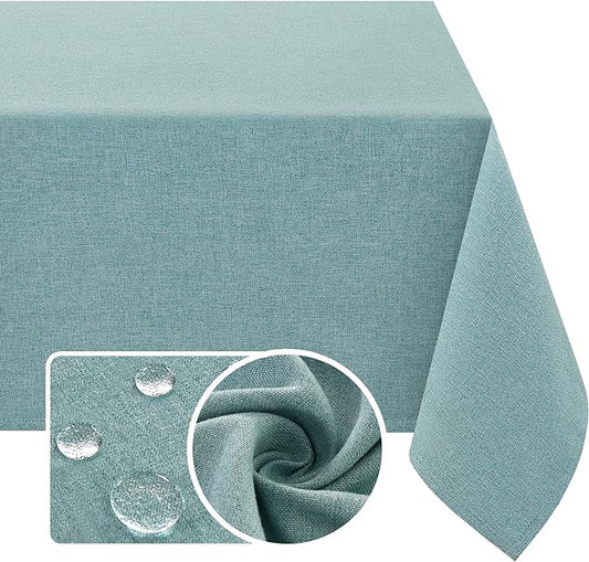 H.VERSAILTEX Linen Textured Tablecloth 60 x 102 Waterproof Decorative Table Cloth Spill-Proof Linen Look Cover for Party Table Extra Soft and Thick Fabric Wrinkle Free, Heather Aqua