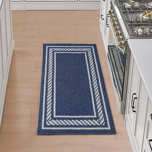 Nautica – Runner Rug | Indoor Runners for Hallways and Entry Rugs| Non-Slip and Non-Skid Entry and Kitchen Door Mat| Machine Washable Entryway Carpet Rugs | 2'2" x 5' | Rope Border Denim