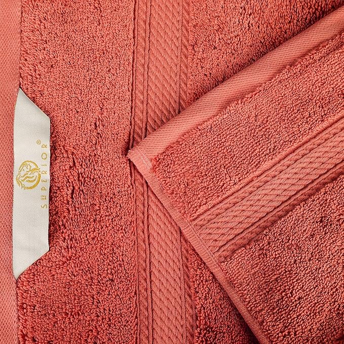 Superior Egyptian Cotton Pile Bath Towel Set of 4, Ultra Soft Luxury Towels, Thick Plush Essentials, Absorbent Heavyweight, Guest Bath, Hotel, Spa, Home Bathroom, Shower Basics, Coral