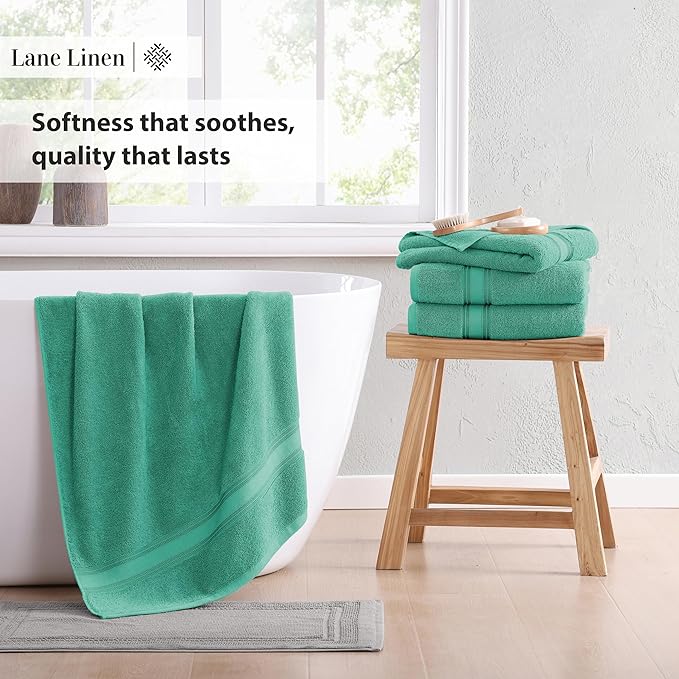 Lane Linen 100% Cotton Bath Towels 4 Pack (28"x54") - Zero Twist, Premium Cotton Large Towels Set for Bathroom - Quick Dry, Soft & Absorbent Large Bath Towel Set - Oeko Tex Certified, Pre Shrunk- Teal