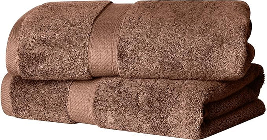 Superior Egyptian Cotton Pile Bath Towel Set of 2, Ultra Soft Luxury Towels, Thick Plush Essentials, Absorbent Heavyweight, Guest Bath, Hotel, Spa, Home Bathroom, Shower Basics, Chocolate