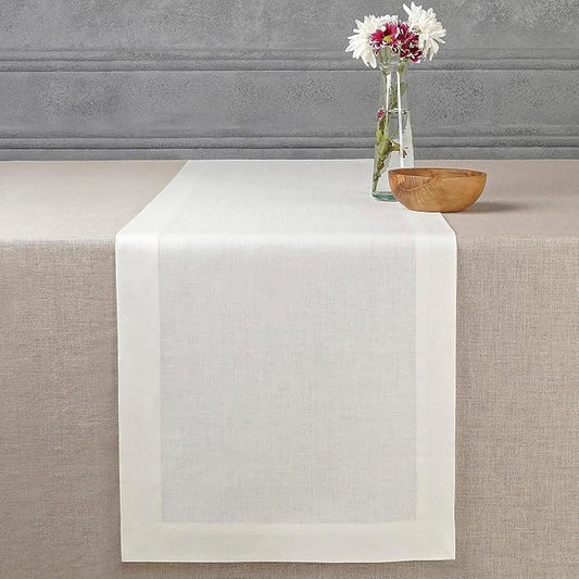 D'Moksha Homes Linen Ivory Table Runner 108 Inches Long - 100% Pure Linen Dining Table Runner 14 x 108 Inch for Winter, Holiday, New Year - Machine Washable