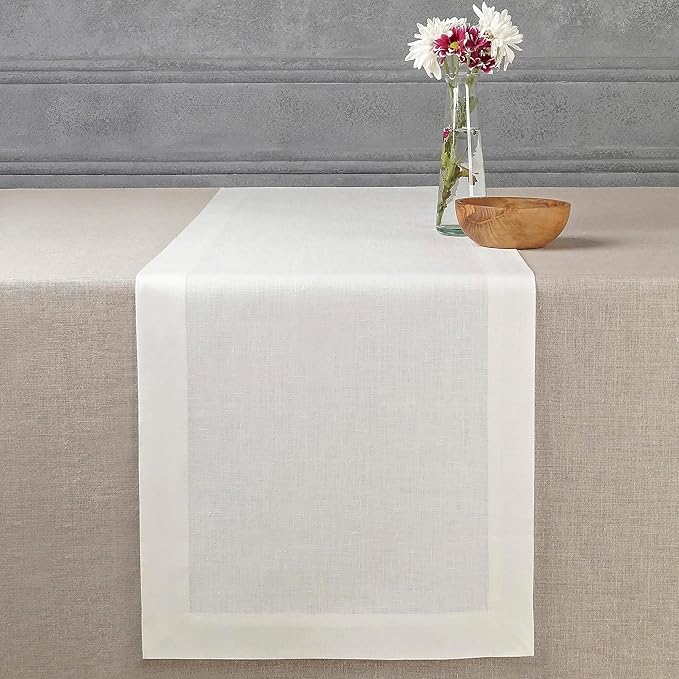 D'Moksha Homes Linen Ivory Table Runner 36 Inches - 100% Pure Linen Small Table Runner 14 x 36 Inch for Dresser, Coffee Tables, Winter, Holiday, New Year - Machine Washable