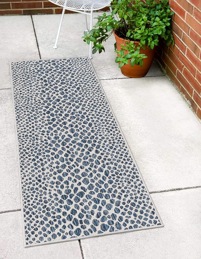 Unique Loom Outdoor Collection Area Rug - Cape Town (2' x 6' 1" Runner, Blue/ Olive)