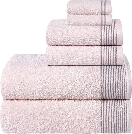 Belizzi Home 100% Cotton Ultra Soft 6 Pack Towel Set, Contains 2 Bath Towels 28x55 inchs, 2 Hand Towels 16x24 inchs & 2 Washcloths 12x12 inchs, Compact Lightweight & Highly Absorbant - Pink