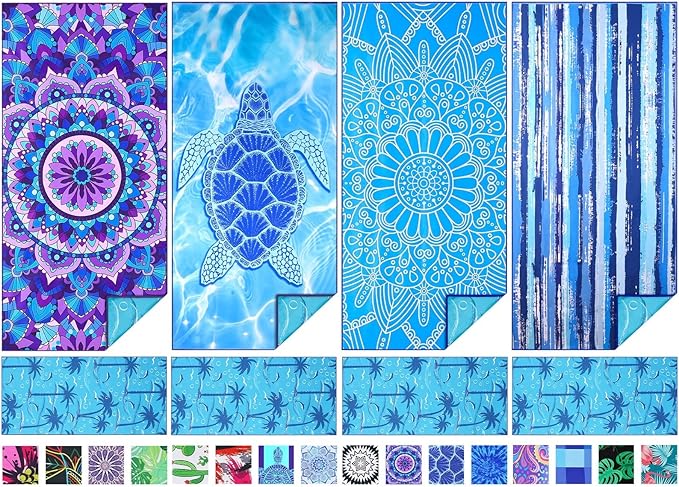 4 Pack Microfiber Thin Beach Towel Lightweight 71x32 Extra Large Sand Free Soft Towels Quick Dry for Travel Pool Yoga Gym Sports Beach Accessories Vacation Essential Gift