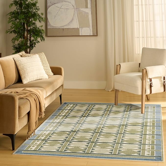 Nourison Home Nordic Green Blue 4' x 6' Area Rug - Easy Clean, Non Shedding, Bed Room, Living Room, Dining Room, Kitchen (4' x 6')
