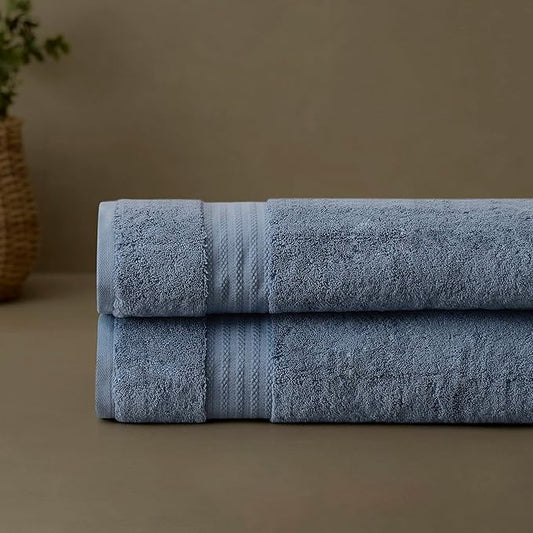Fabdreams 100% Organic Cotton Bath Sheet Set of 2 700 GSM Oversized Towels Ultra Soft Plush Absorbent Durable Skin-Friendly Spa Hotel Premium Comfort Large 36 x 70 in Dark Blue