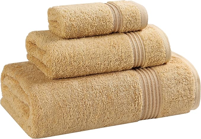 Superior Heritage Egyptian Cotton 3 Piece Towel Set, Heavyweight Towels for Bathroom, Guest Bath, Luxury Home Decor, Plush Absorbent Essentials, Includes 1 Bath, 1 Hand, 1 Face Towel, Gold