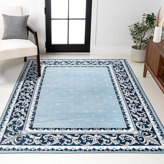 JONATHAN Y Acanthus French Border Blue/Navy Indoor Area Rug, 3x5, Vintage, Bohemian, Easy-Cleaning for Living Room, Bedroom, Kitchen, Pet Friendly, Non-Shedding (MDP504E-3)