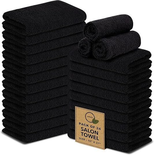 Softolle Salon Towels – Pack of 24 (16"x27") 100% Cotton Ring Spun (Not Bleach Proof) Ultra Soft, Highly Absorbent Hand Towels – Bulk for Spa, Gym & Salon (Black)
