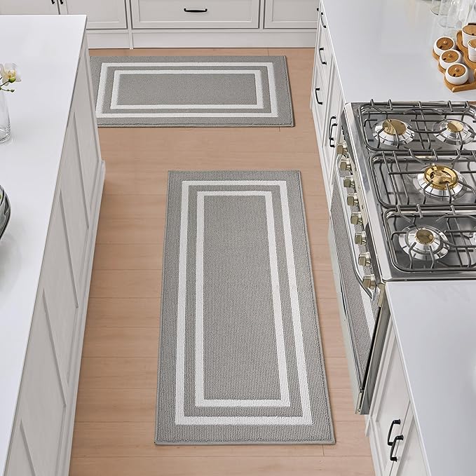 Nautica – Runner Rug 2 Piece Set | Indoor Runners for Hallways and Entry Rugs| Non-Skid Entry and Kitchen Door Mat| Machine Washable Carpet Rugs | 2'2" x 3'9" and 2'2" x 5' | Double Border Light Grey