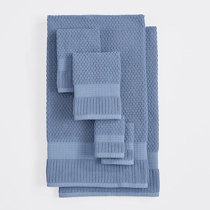 NY Loft 100% Cotton Towel Set 6 Piece | Super Soft & Absorbent Quick-Dry 2 Bath Towels 2 Hand Towels and 2 Washcloths |Textured and Durable Cotton | Trinity Collection (6 Piece Set, Blue Shadow)