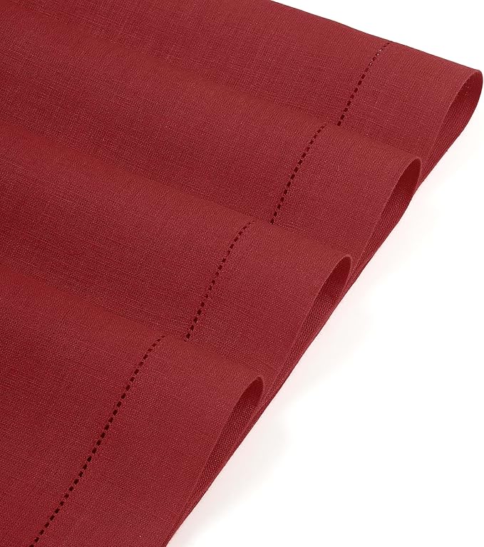 D'Moksha Homes Red Linen Placemats Set of 4 - Classic Hemstitch Placemats 14 x 19 Inch - 100% Pure Linen Table Mats for Winter, Holiday, New Year - Handcrafted and Machine Washable