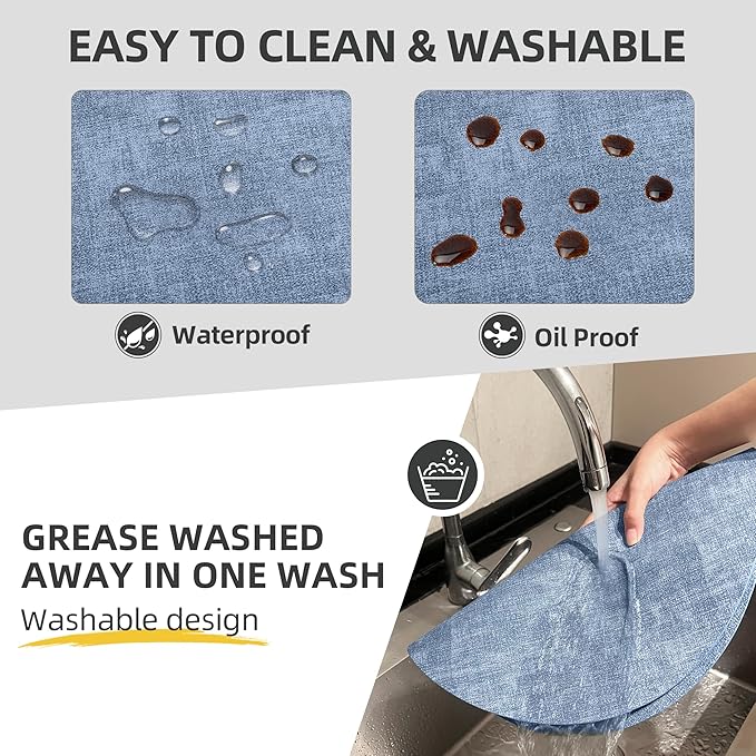 15 inch Faux Leather Round Placemats Set of 4 Non-Slip Washable Wipeable Table Mats, Heat Resistant Waterproof Oilproof Place Mats for Kitchen, Dining, Party, Indoor, Outdoor Blue