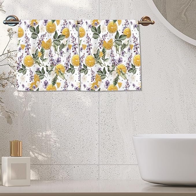 Lemon Fruit Bath Hand Towels for Bathroom Decorative,Lavender Flower Soft Absorbent Hand Towels for Kitchen Home Gym Beach 16"x24"