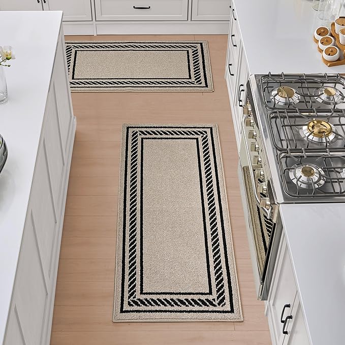 Nautica – Runner Rug 2 Piece Set | Indoor Runners for Hallways and Entry Rugs| Non-Skid Entry and Kitchen Door Mat| Machine Washable Carpet Rugs | 2'2" x 3'9" and 2'2" x 5' | Rope Border Natural Twist