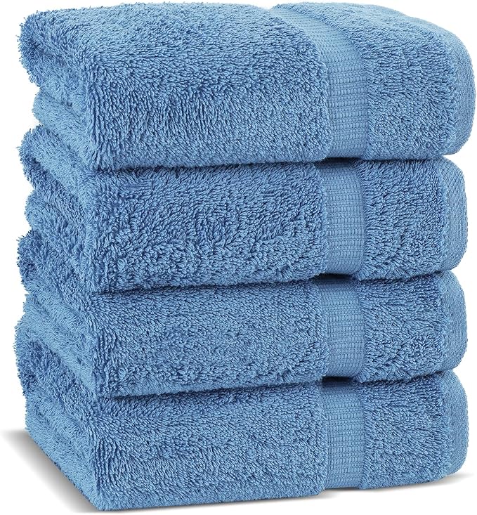 Chakir Turkish Linens 100% Cotton Premium Turkish Towels for Bathroom | 16'' x 30'' (4-Piece Hand Towel, Wedgewood)