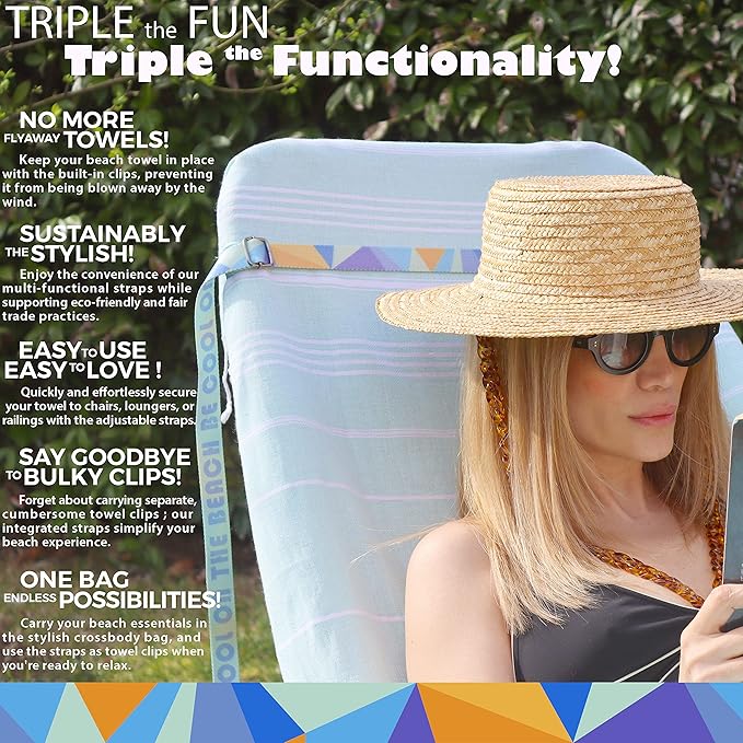 Madamelique Turkish Beach Towel with Beach Bag - 39 x 74 - Prewashed Beach Towels Oversized -%100Cotton - Quick Dry - Sand Free - Hand Loomed Bath Towels - Unique Turkish Towel (Aquamarin)