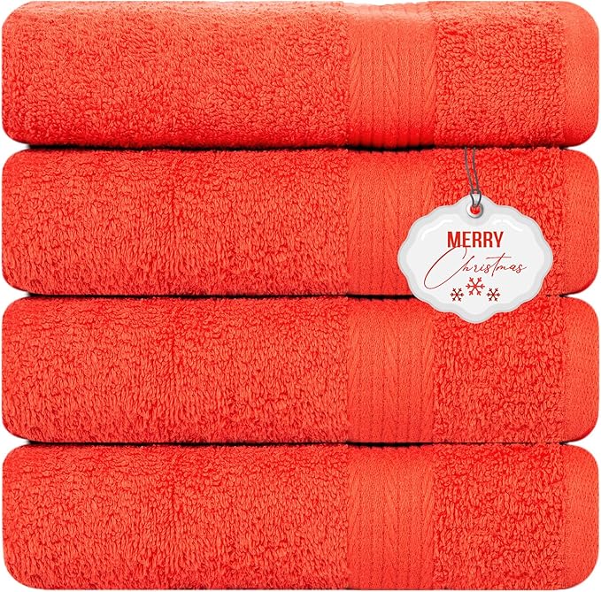 Ample Decor Bath Towels 30 X 54 Inch 600 GSM 100% Cotton Towels for The Bathroom - 4pcs Orange
