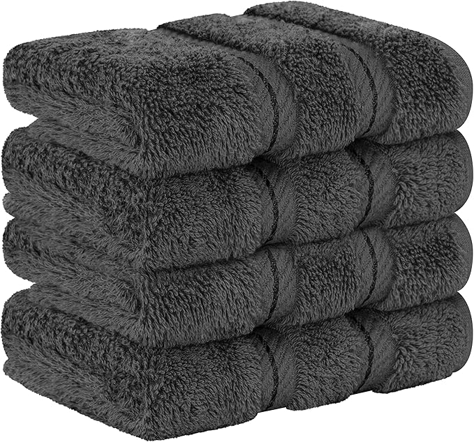 American Soft Linen Luxury Washcloths for Bathroom, 600 GSM 100% Cotton 4 Piece Turkish Wash Cloth Set, 13x13 in Soft Rags for Body and Face, Dark Gray Washcloths