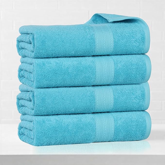 Superior Eco-Friendly Cotton 4-Piece Bath Towel Set, Large Towels for Bath, Shower, Pool, Master and Guest Bathroom, Home Essentials, Quick Drying, Soft Body Towels for Adults and Kids, Turquoise