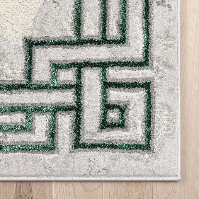 Well Woven Lezlee Abstract Modern 6'7" x 9'3" Area Rug - Emerald Green Marble Border - for Living Room, Dining Room, Bedroom