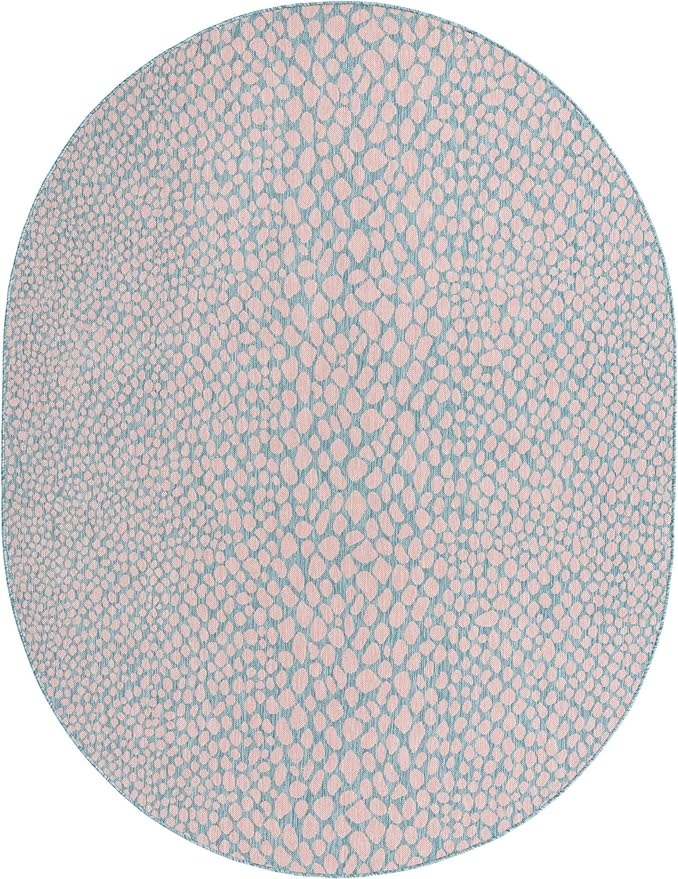Unique Loom Jill Zarin Jill Zarin Outdoor Collection Area Rug - Cape Town (7' 10" x 10' Oval, Pink and Aqua/Light Blue)
