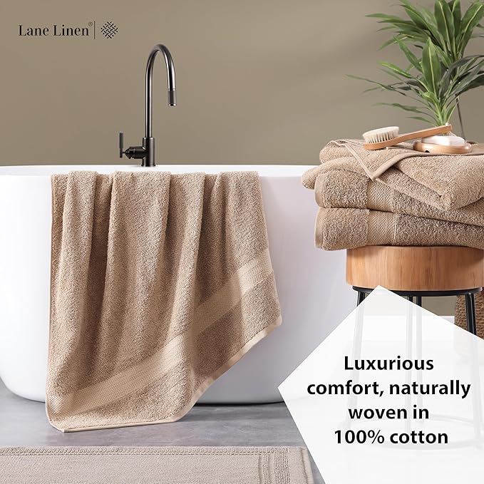 LANE LINEN 100% Pure Cotton Bath Sheets 4 Pack (35"x66") - Ring Spun Cotton Extra Large Towel Sets - Quick Dry, Soft & Absorbent Oversized Shower Towels - Sustainabaly Produced, Pre Shrunk - Taupe