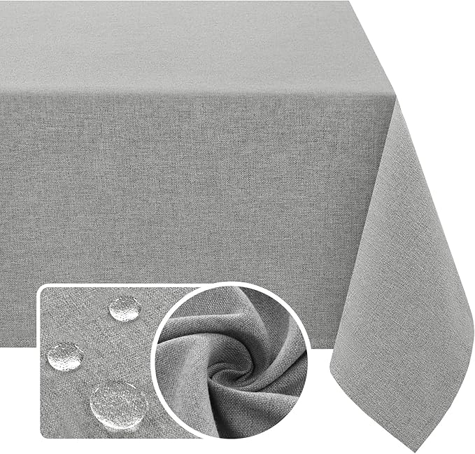 H.VERSAILTEX Linen Textured Tablecloth 60 x 84 Waterproof Decorative Table Cloth Spill-Proof Linen Look Cover for Party Table Extra Soft and Thick Fabric Wrinkle Free, Heather Gray