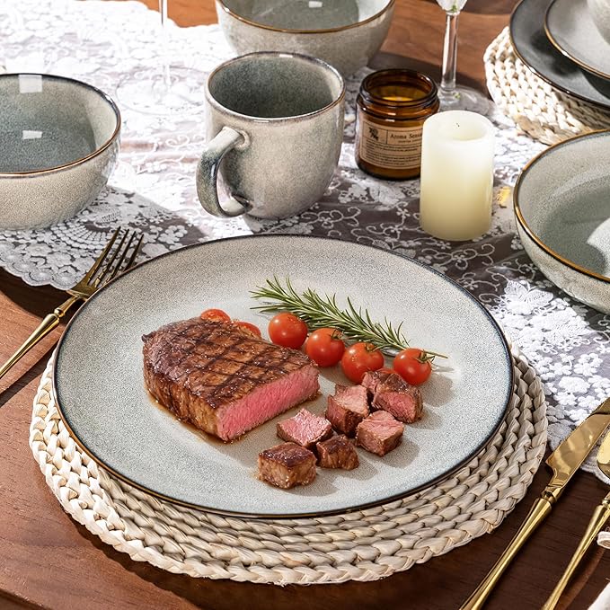 GBHOME Ceramic Dinnerware Sets for 4, 12 Pieces Stoneware Plates and Bowls Sets, Reactive Glaze Dishes -Scratch Resistant, Dishwasher&Microwave Safe
