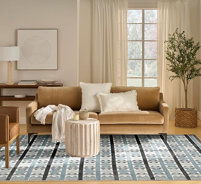 Nourison Home Nordic Blue 8' x 10' Area Rug - Easy Clean, Non Shedding, Bed Room, Living Room, Dining Room, Kitchen (8' x 10')