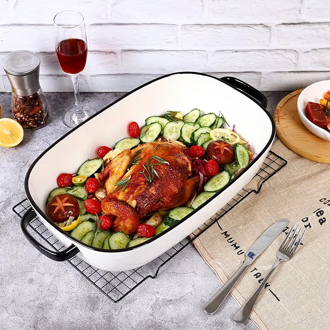 6 Quart Large Rectangular Baking Dish, 16x11 Inches Ceramic Baking Pan Casserole Dish for Cooking,Kitchen and Daily Use, Safe for Oven Microwave Refrigerator Disinfection Cabinet and Dishwasher,White