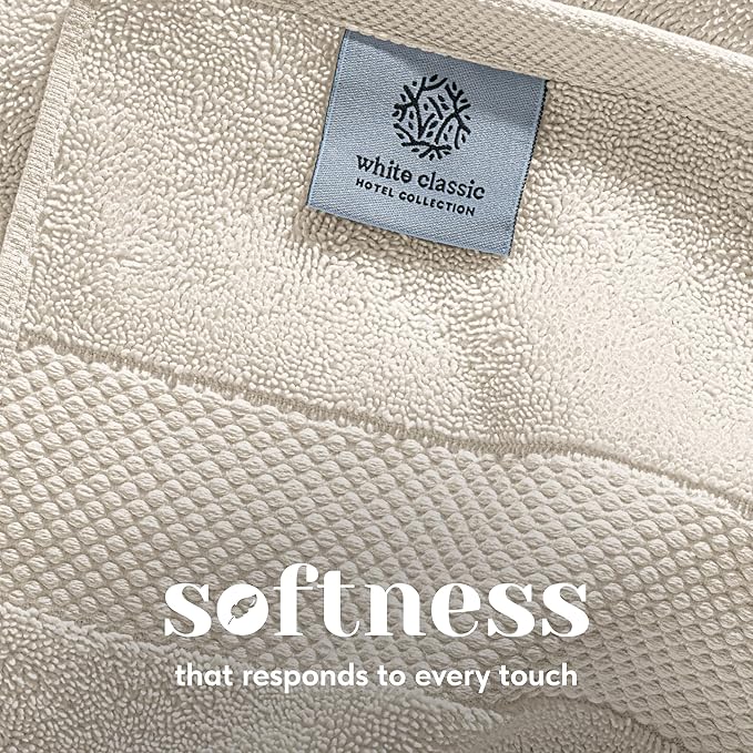 White Classic Luxury Bath Towel Set of 8 Pieces - 100% Turkish Cotton Highly Absorbent Towels for Bathroom, 2 Luxury Bath Towels 700GSM, 2 Hand Towels, 4 Washcloths, Ivory