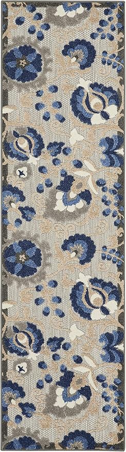 Nourison Home Aloha Natural Blue 2'3" x 8' Area Rug - Easy Clean, Non Shedding, Bed Room, Living Room, Dining Room, Kitchen (8' Runner)