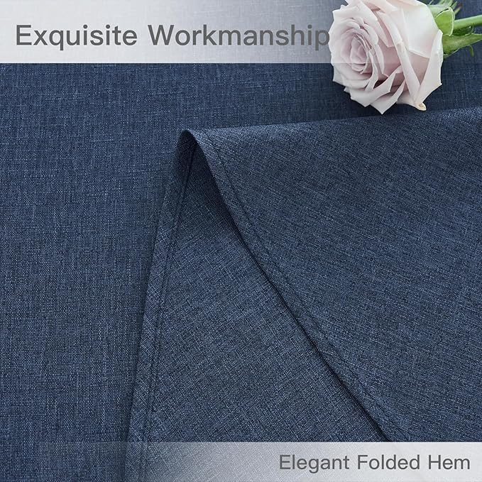 maxmill Round Linen Textured Tablecloth Spill-Proof Stainproof Wrinkle Free Washable Fabric Table Cloth for Circular Table Cover, Dining Room Buffet Banquet Parties Holiday Dinner, 70 Inch Navy Blue